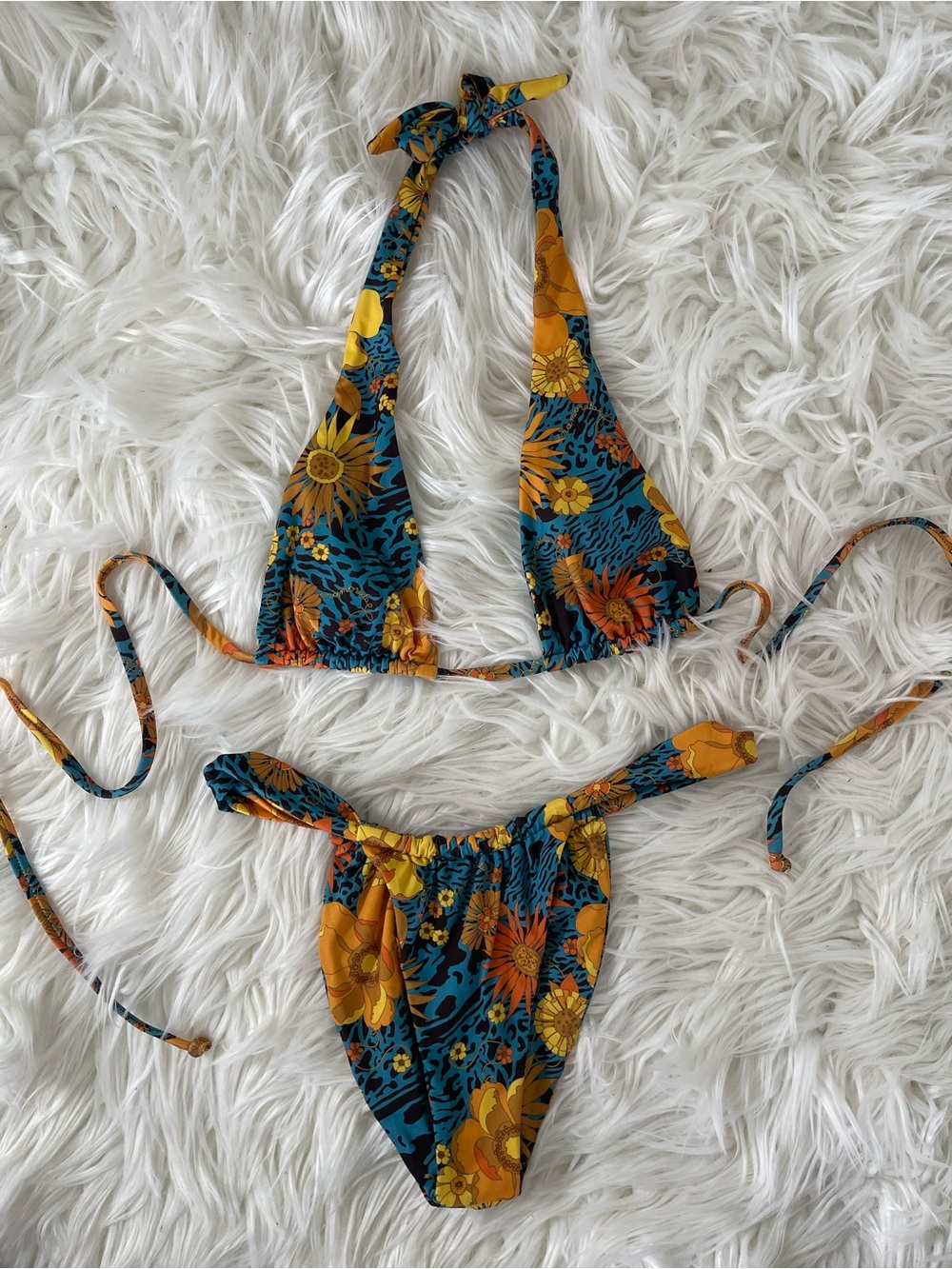 Inamorata Floral Halter Bikini in Blue and Yellow